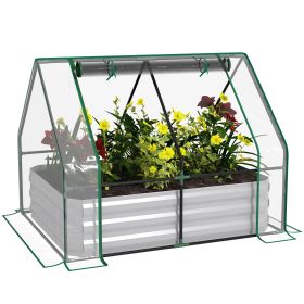 Raised Garden Bed with Greenhouse, Steel Planter Box with Plastic Cover, Roll-Up Window, Clear