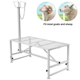 Goat & Sheep Stand, 47x23 inch Livestock Stand, Metal Livestock Milking and Shearing Stand 21" to 33" Adjustable Height, with Headpiece and Nose