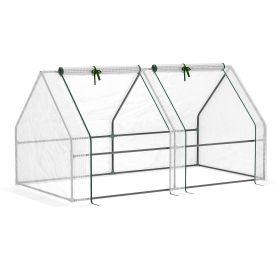 Portable Mini Greenhouse, Outdoor Garden with Large Zipper Doors and Water/UV PE Cover, 6' x 3' x 3', White