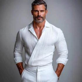 Business-Casual American-Style Long-Sleeve Mens Shirt (Option: White-S)
